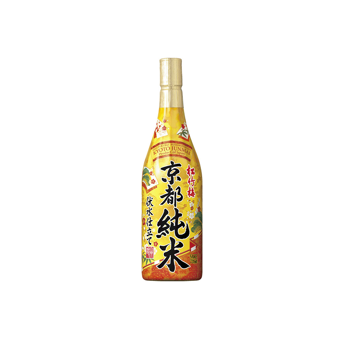 Japanischer Kyoto Junmai Sake in bunter Flasche