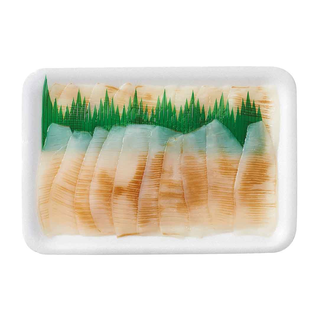 Verpackte 20 Scheiben Tintenfisch Topping Aburi von Seafood Market, je 8 g, leicht gegrillt und servierfertig für Sushi