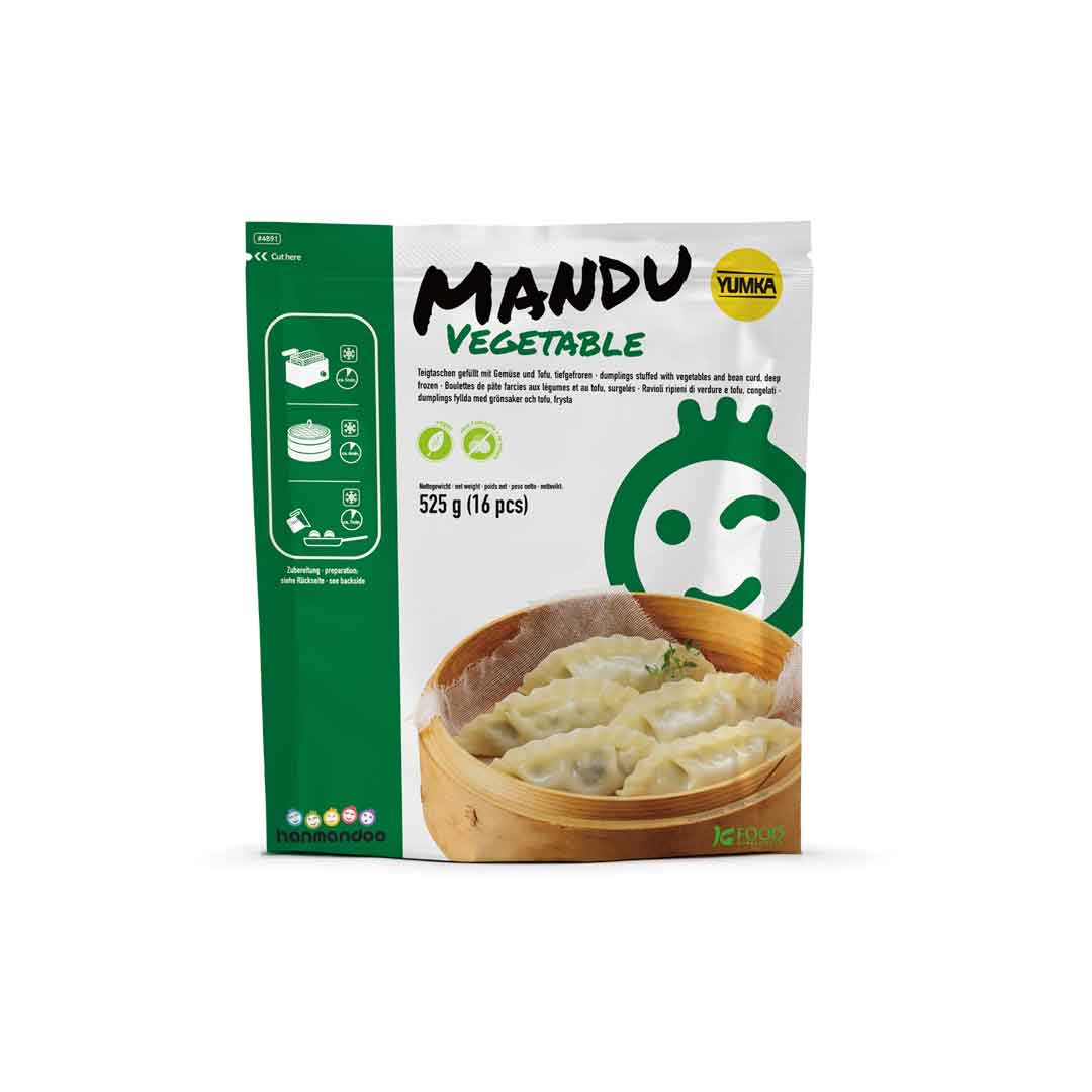 Verpackung Hanmandoo Mandu Vegetable: koreanische Mandu-Teigtaschen, gefüllt mit Gemüse und Tofu, 525 g (16 Stück)