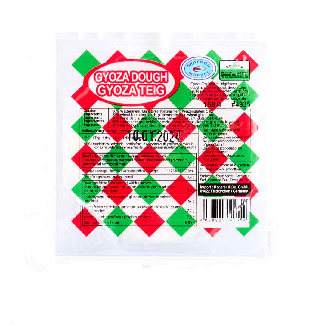 Verpackung Gyoza Teig von Seafood Market: runde Teigblätter für Dumplings, Ø 8 cm, ca. 21–24 Blätter