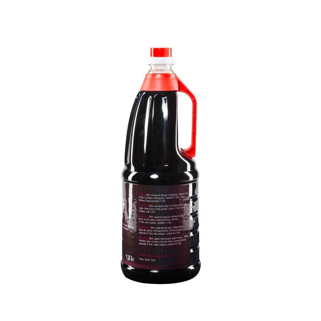 Dunkle Sojasauce in 1,8-l-Flasche mit rotem Griff