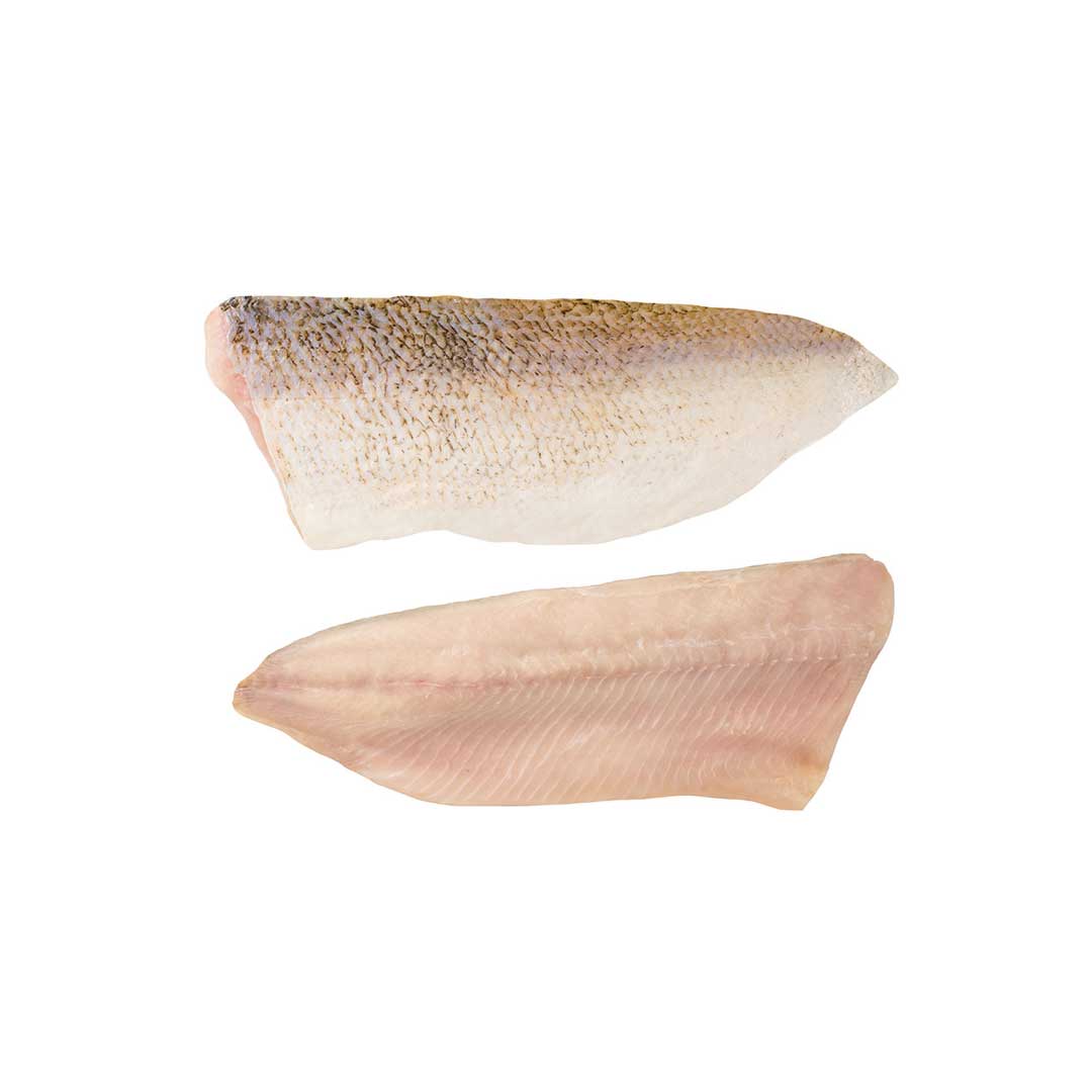 Zwei rohe Zanderfilets, eines mit Haut
