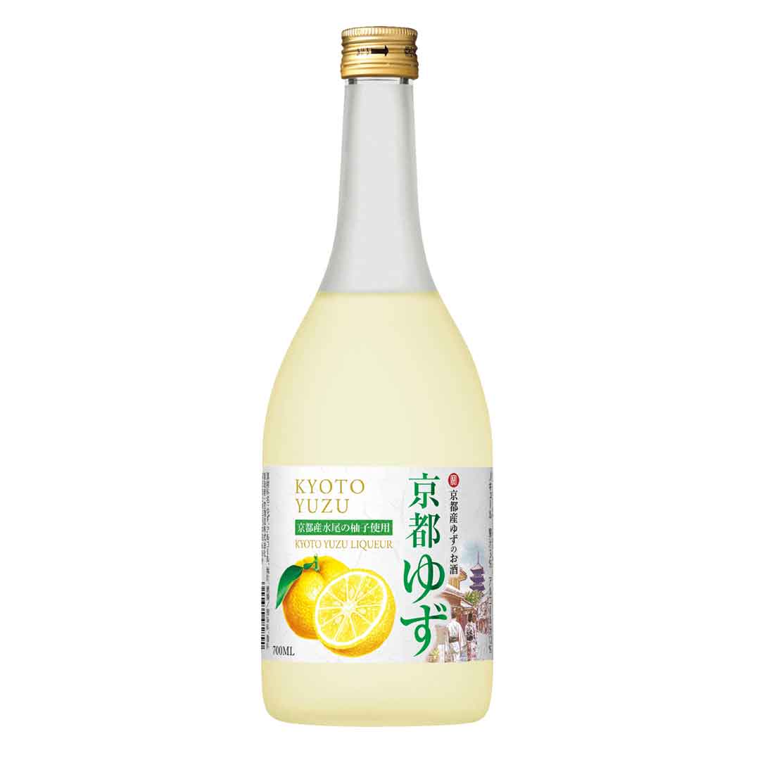 Flasche Kyoto Yuzu Likör 700ml vor weißem Hintergrund